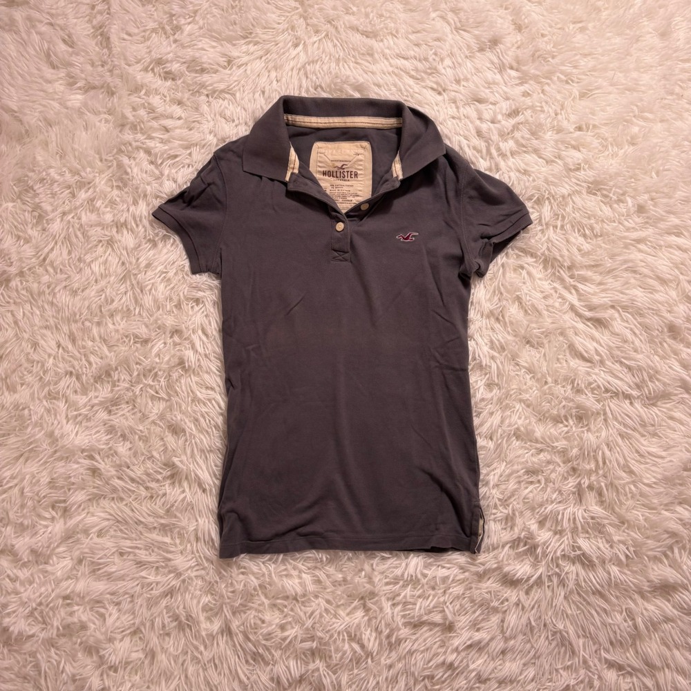 y2k vintage hollister gray cotton embroidered polo small